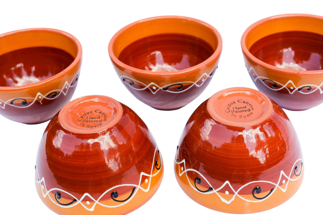Cactus Canyon Ceramics Spanish Terracotta 5-Piece Small Salsa Bowl Set (European Size), Spanish Sunset