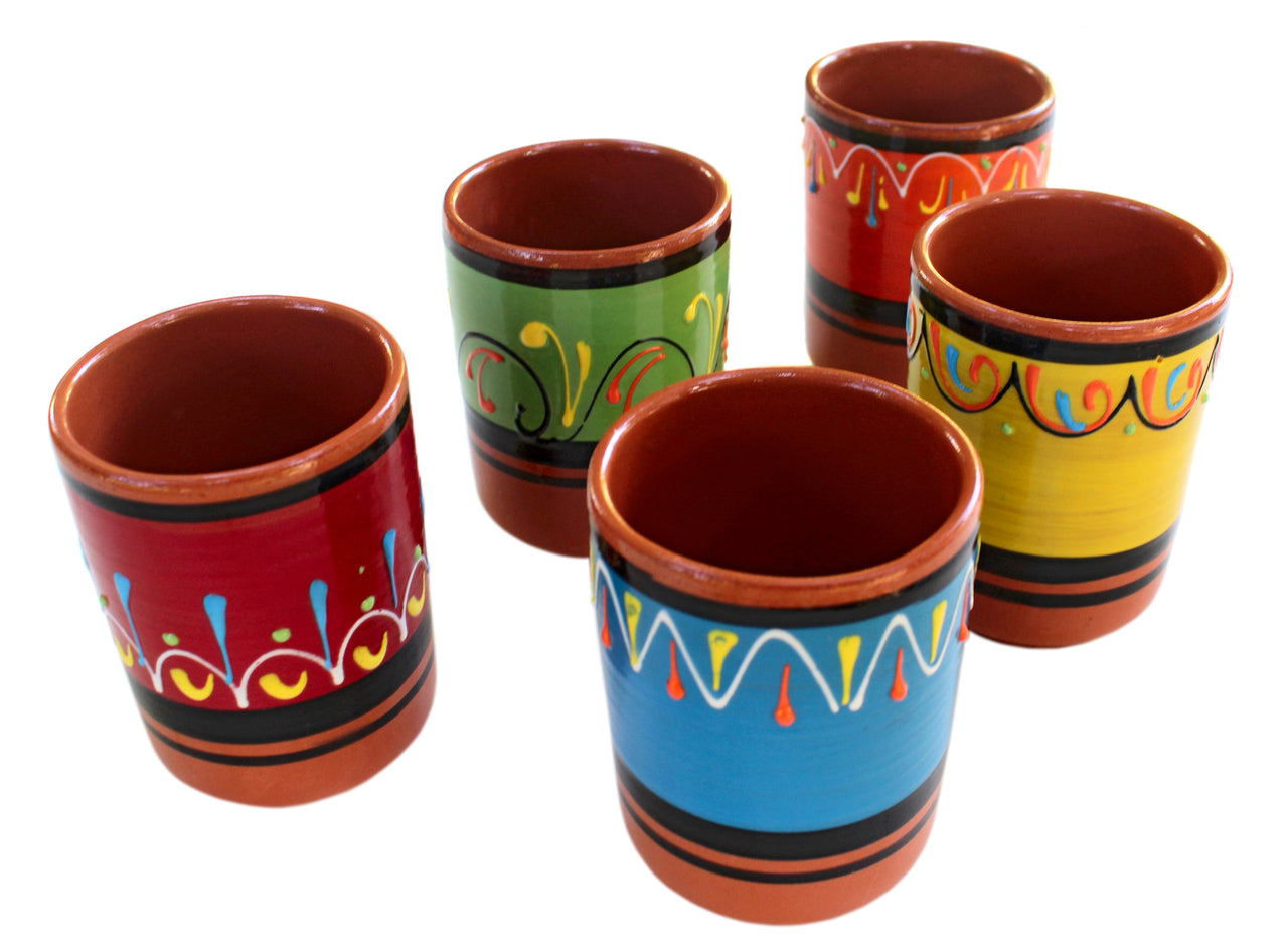 Terracotta Cups, Set of 5 - Hand Painted From Spain