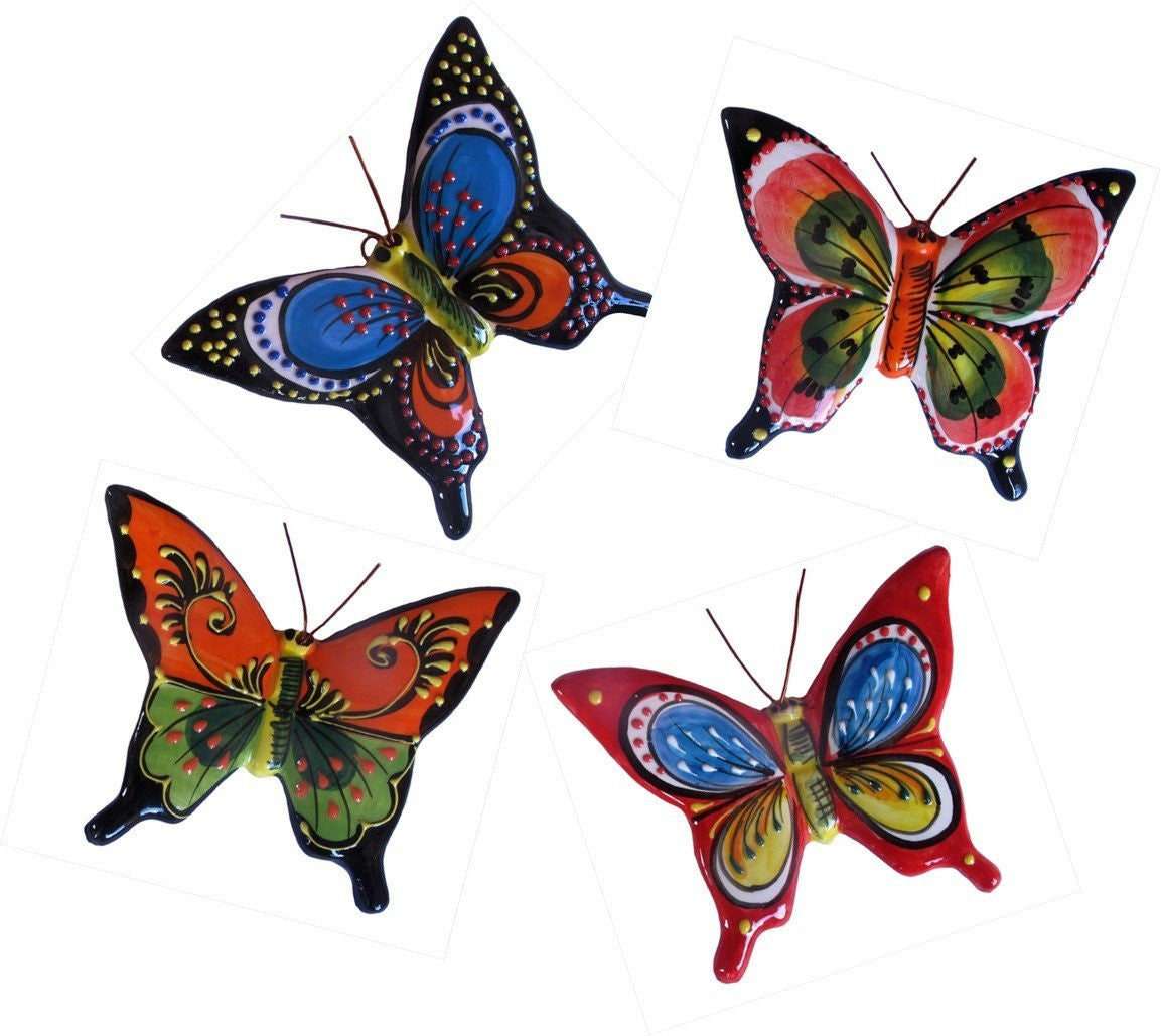 Spanish Butterflies - Set of 4 Large Ceramic Wall Hangers - Hand Painted From Spain