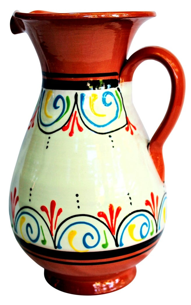 Terracotta White, 2 Quart Pitcher - Hand Painted From Spain