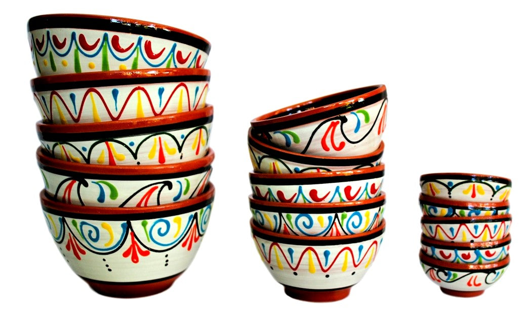 Terracotta White Salsa Bowl Set of 5 - Hand Painted From Spain