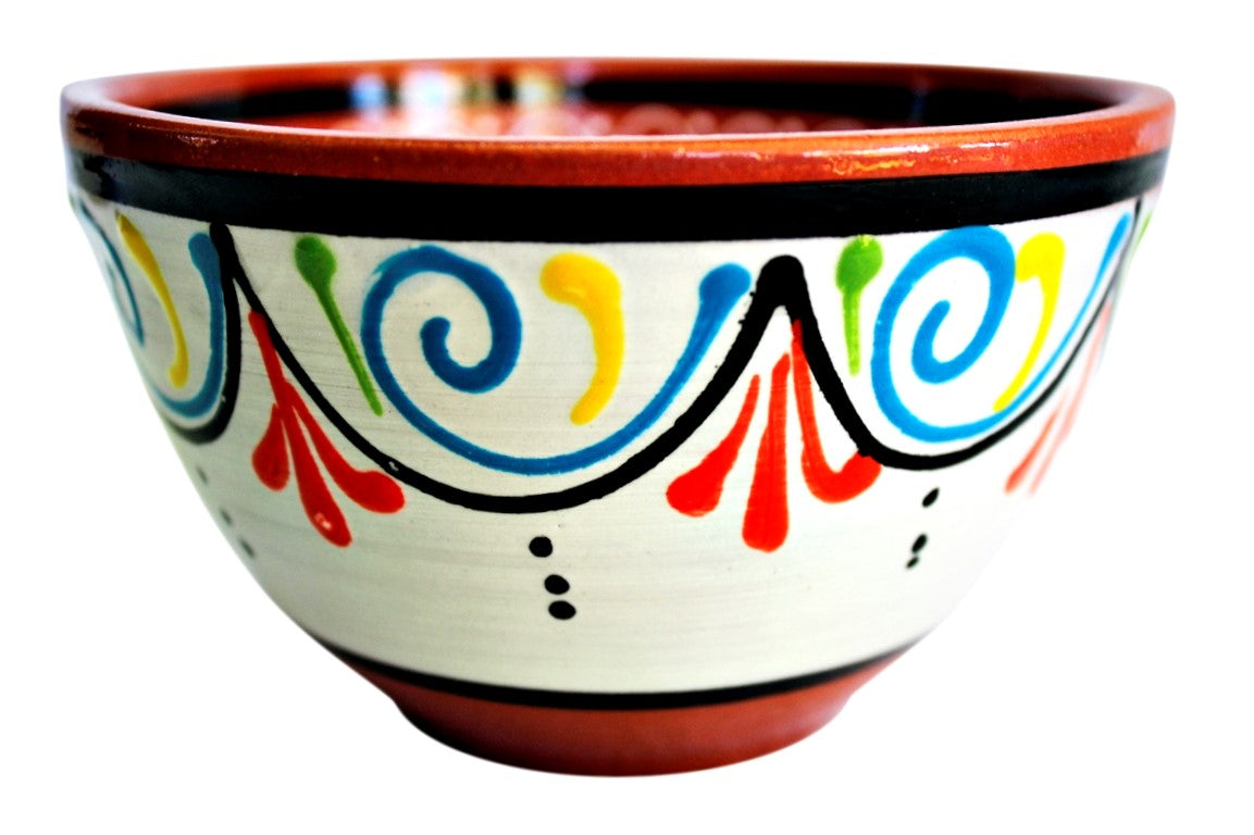 Terracotta White Breakfast Bowls, Set of 5 - Hand Painted From Spain
