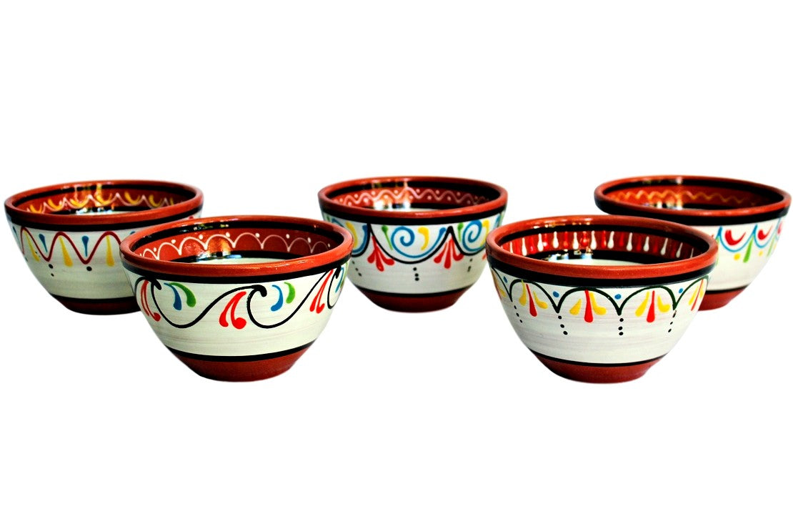 Terracotta White Breakfast Bowls, Set of 5 - Hand Painted From Spain