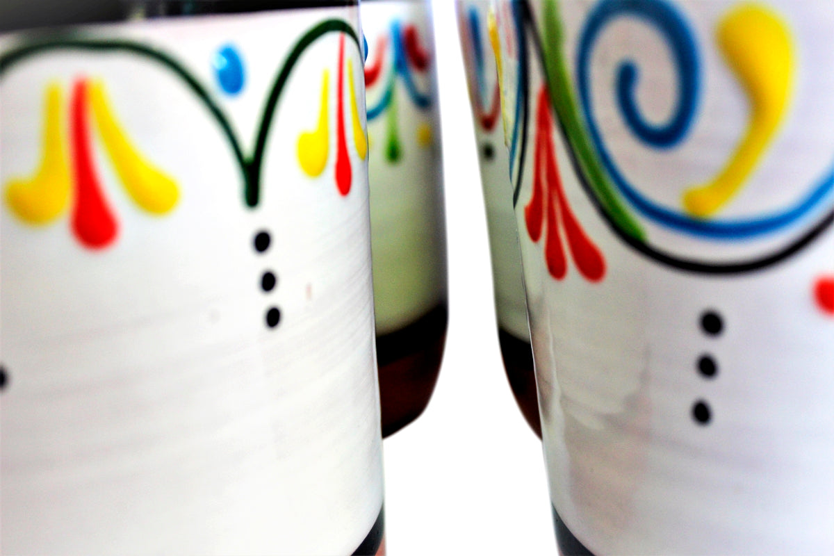 Terracotta White Cups, Set of 5 - Hand Painted From Spain