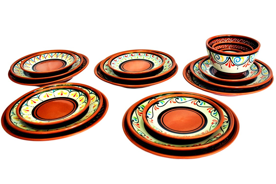 Terracotta White, Small Dinner Plates Set of 5 (European Size) - Hand Painted From Spain