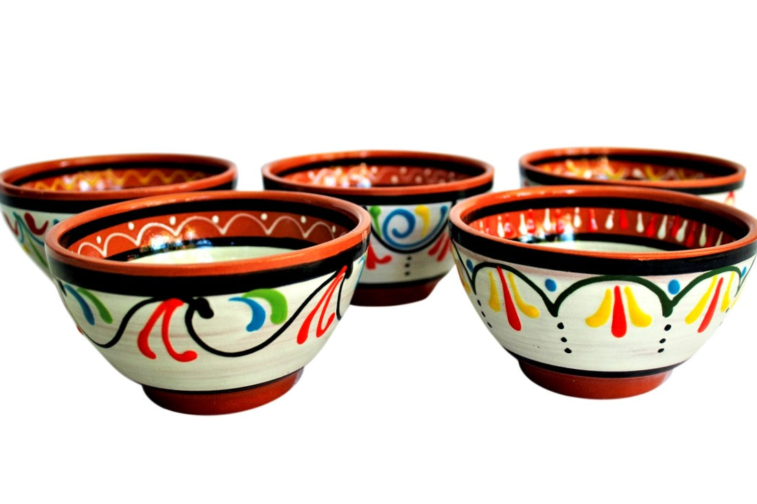 Terracotta White Salsa Bowl Set of 5 - Hand Painted From Spain