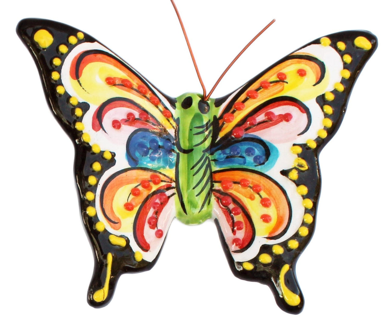 Set of 4 Small Ceramic Butterfly Wall Hangers (Tropical Colors) - Hand Painted From Spain