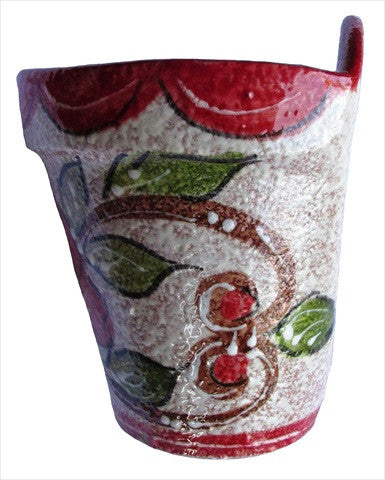 Wall Hanging Flower Pot (Red Design) - Hand Painted in Spain