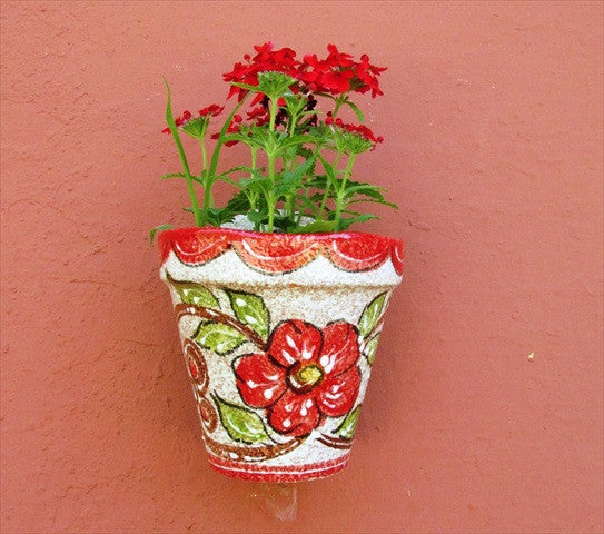 Wall Hanging Flower Pot (Red Design) - Hand Painted in Spain